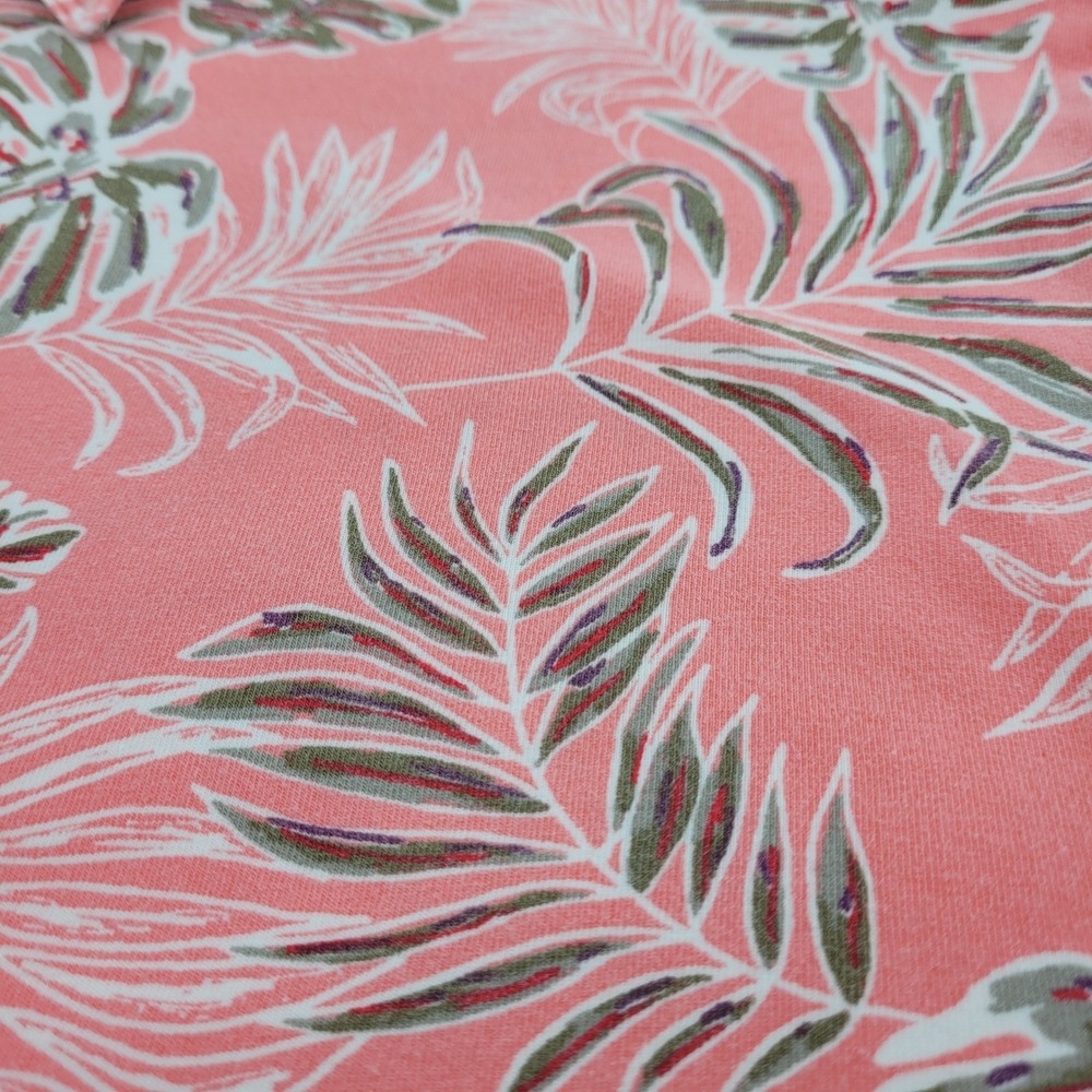 Tommy Bahama Mens XL Coral Pink Tropical Monstera Leaf Beach Cotton Polo Shirt - Picture 4 of 11